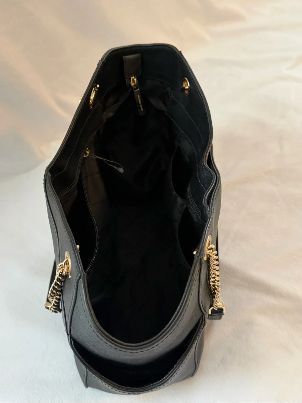 Michael Kors Black Saffiano Leather Tote with Gold Chain Straps - Picture 3 of 5